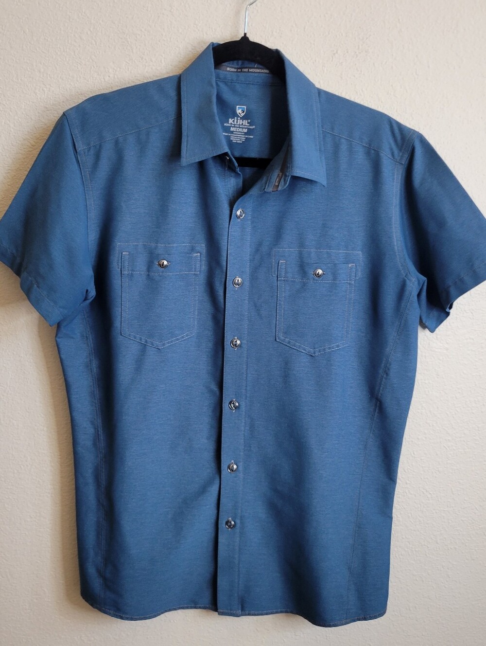 Kuhl Short Sleeve Button-Up Blue Tapered Fit Shirt Men's Medium 18S